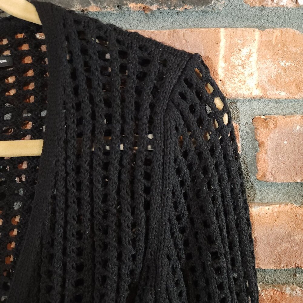 NWT Ecote Joleen Open-Knit Tie-waist Flyaway Cardigan in Black Boho Women's S - Picture 7 of 10